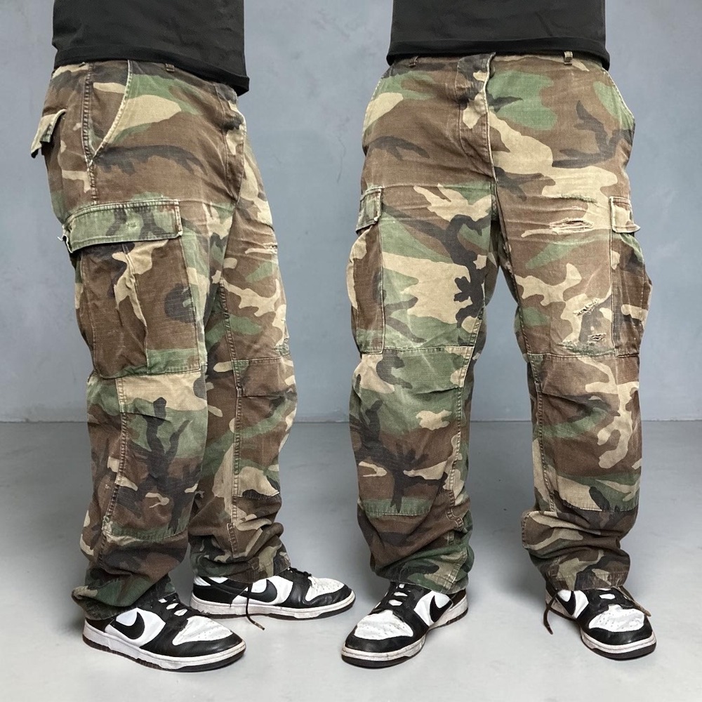 Vintage Military Woodland Camo Cargo Pants Baggy Skater Y2K 34x32
